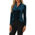 thumbnail image 1 of INSPIRE CHIC Women's Notched Lapel Long Sleeve Button Velvet Blazer L Peacock Blue, 1 of 6