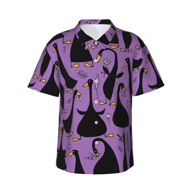 Fotbe Funny Goose Camisa Hawaiana para Hombre Unisex – Camisa Casual de Verano con Botones de Manga Corta de Algodón y Lino,Large