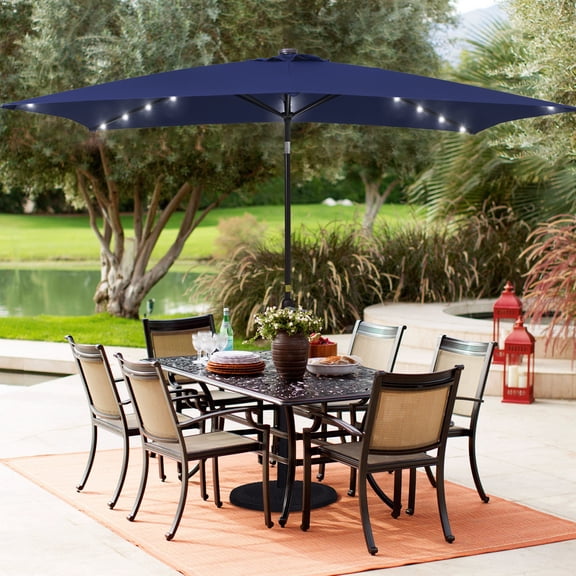 ACEGOSES 10 x 6.5ft LED Rectangle Outdoor Patio Deck Market Outside Table Umbrellas with Non-Fading Polyester canopy,Navy Blue