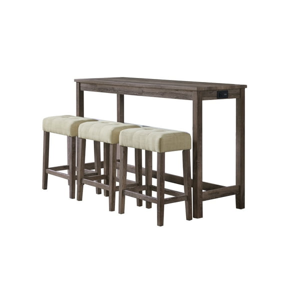Multipurpose Bar Table Set with Stools - Grey Home Bar Counter Table with USB Charging Ports - 59" Long