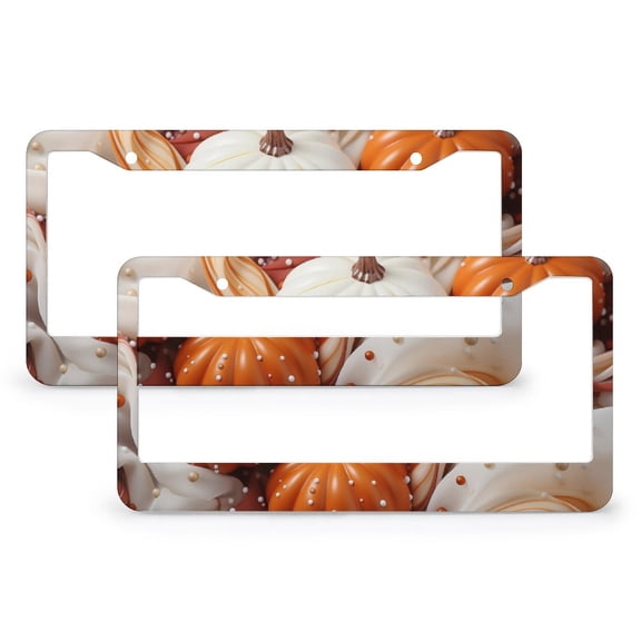 2 Pack Happy Fall Harvest Pumpkin License Plate Frame Happy Fall Harvest License Plate Frame License Plate Shield Frame Stainless Aluminum 2 Hole for US And CA