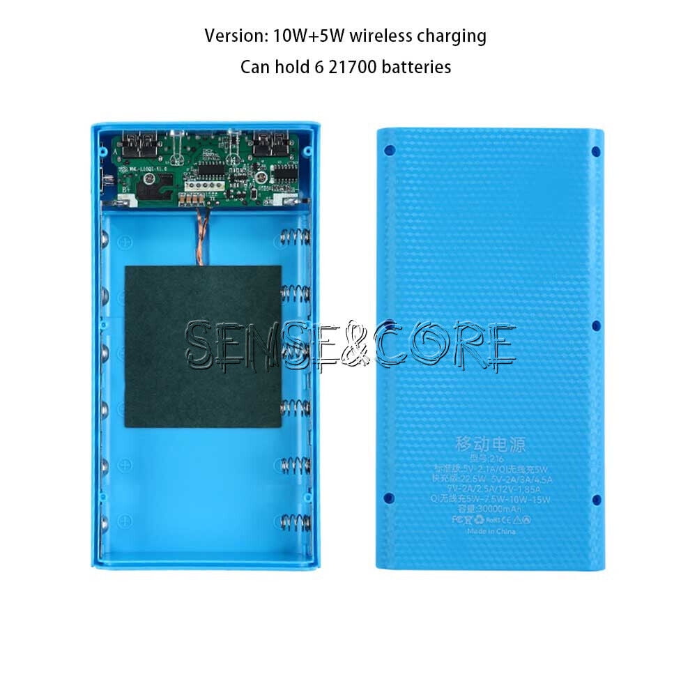DIY Removable 21700 Battery Power Bank Case KIt 6 Batteries QC Wireless Charging