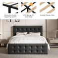 thumbnail image 2 of Spacious tamaño completo size marco de cama: 4 almacenamiento cajones & cabecero, linen forrado, de madera slat support, no necesita colchón base, button tufted design, negra, 2 of 6