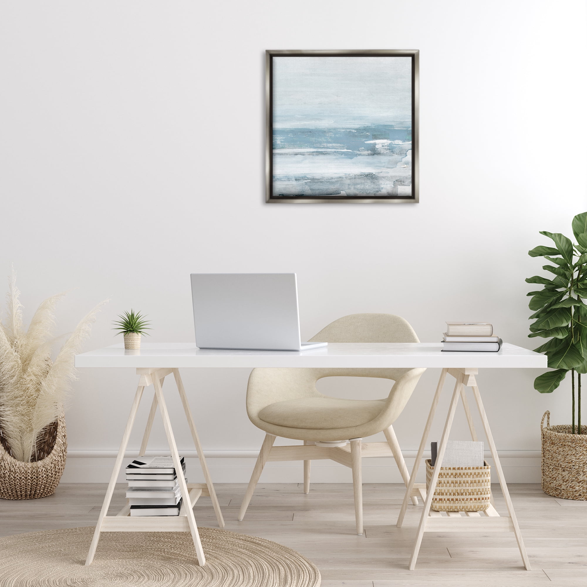 Stupell Industries Foggy Ocean Abstraction Abstract Painting Gray Floater Framed Canvas Art Print Wall Art, 25 x 25