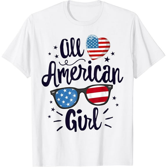 All American Girl Women American Flag 4th of July Patriotic T-Shirt100% cotton