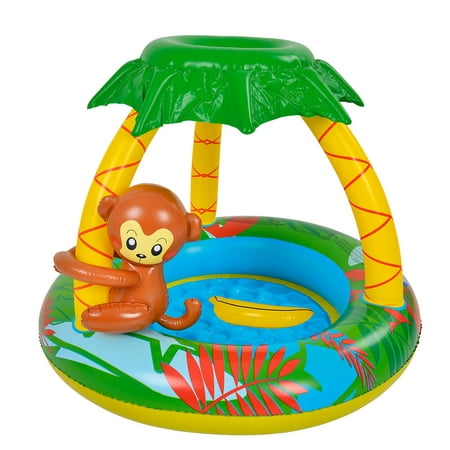 Inflatable Monkey with Palm Tree Sun Shade Baby Swimming Pool, 40