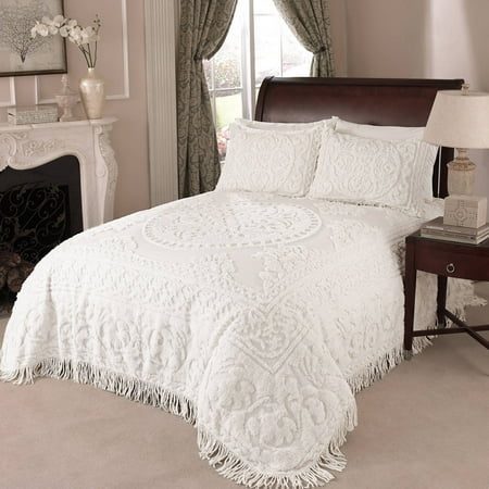 MEDALLION CHENILLE BEDSPREAD FULL WHITE (Best Prices On Bedspreads)
