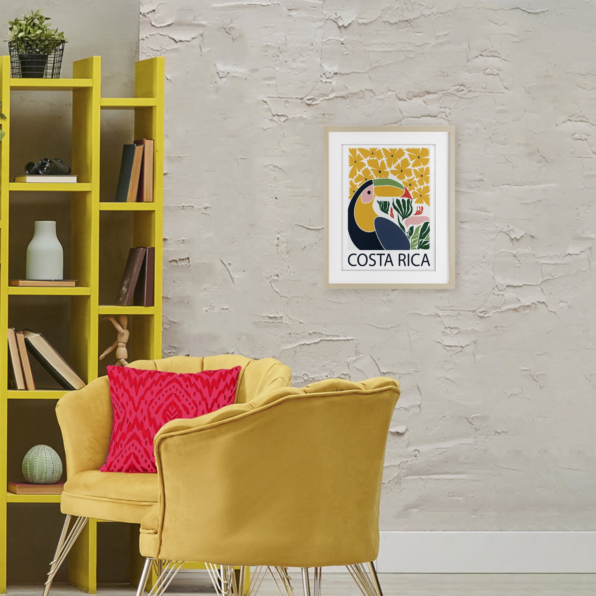 Stupell Industries Tropical Toucan & Flowers Birch Framed Print Under Glass, design by Omar Escalante