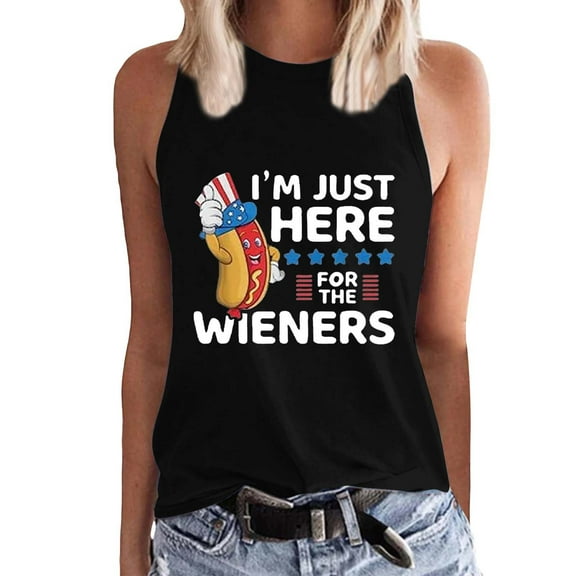 DQRPSEETB Ladies Summer Tops Women's Independence Day I'm Just Here for the Flag Print Tank Top Fitted Tank Tops for Women