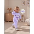 thumbnail image 5 of BemeyourBBs Newborn Baby Girl Mardi Gras Outfits Carnival Spring Fall Winter Clothes Purple Romper Letter Embroidery Long Sleeve Jumpsuit Headband, 5 of 9