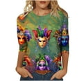 thumbnail image 2 of Cavosen Carnival Womens Tops 3/4 Sleeve T Shirt Mardi Gras Shiny Mask Graphic Print Blouse Crewneck Party Holiday Shirts Loose Trendy Festival Tops Dressy Party Funny Tees 2XL, 2 of 5
