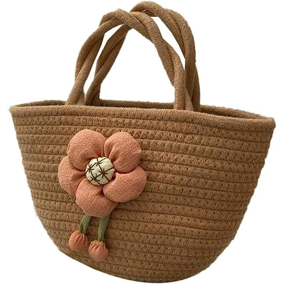 Kukuzhu Women Straw Mini Tote Bag Cute Colorful Flower Beach Handbag Summer Woven Handmade Elegant Travel Purse