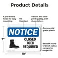 thumbnail image 2 of (2 Pack) Closed Toed Shoes Required OSHA Notice Sign 10 Inch X 7 Inch Plastic Sign, Weather Resistant, UV Protected for Workplace, Business, and Construction Site, Made in the USA, 2 of 8