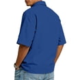 thumbnail image 4 of OIOLOYJM Shirts for Men Casual Cotton Button Down Shirts Summer Short Sleeve Lapel Relaxed Fit T-Shirts Dressy Holiday Outfits Blue 2XL, 4 of 5