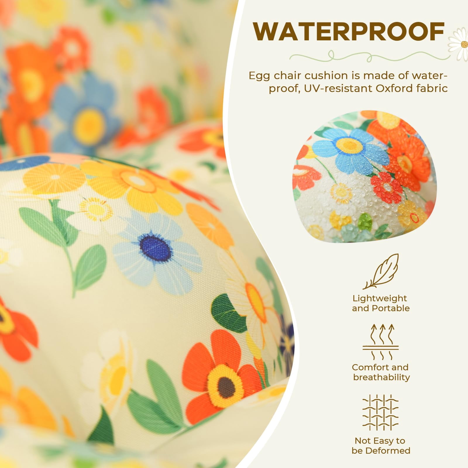 Waterproof Egg Chair Cushion Replacement Outdoor Hanging Egg Chair Cushion 47x35x7 Inches Thicken Couch Cushions with Ties, Blue Enchantress
