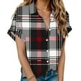 thumbnail image 2 of Perfectbot Women Short Sleeve Tops Casual Button Shirts Collar Plaid Print Summer Blouse, 2 of 5