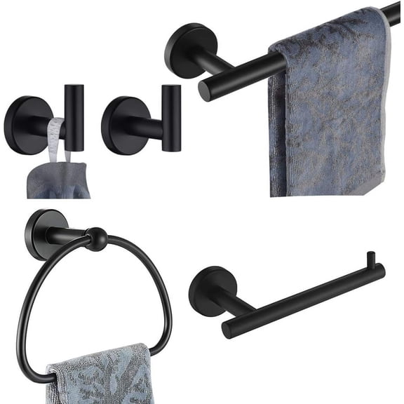 Bathroom Hardware Set Champagne Bronze, -Piece Bath Accessories Set Brushed Gold Wall Mount Includes in Towel Bar, in Towel , Toilet Paper Holder, Towel Hooks, BAS-CB
