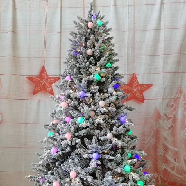 Fabricante al por mayor Premium 7.5ft PE PVC Pre iluminado flocado gigante blanco como la nieve árbol de Navidad artificial con luz LED