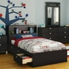 South Shore Spark 3-Drawer Storage Bed, Twin, Black, with Bookcase Headboard