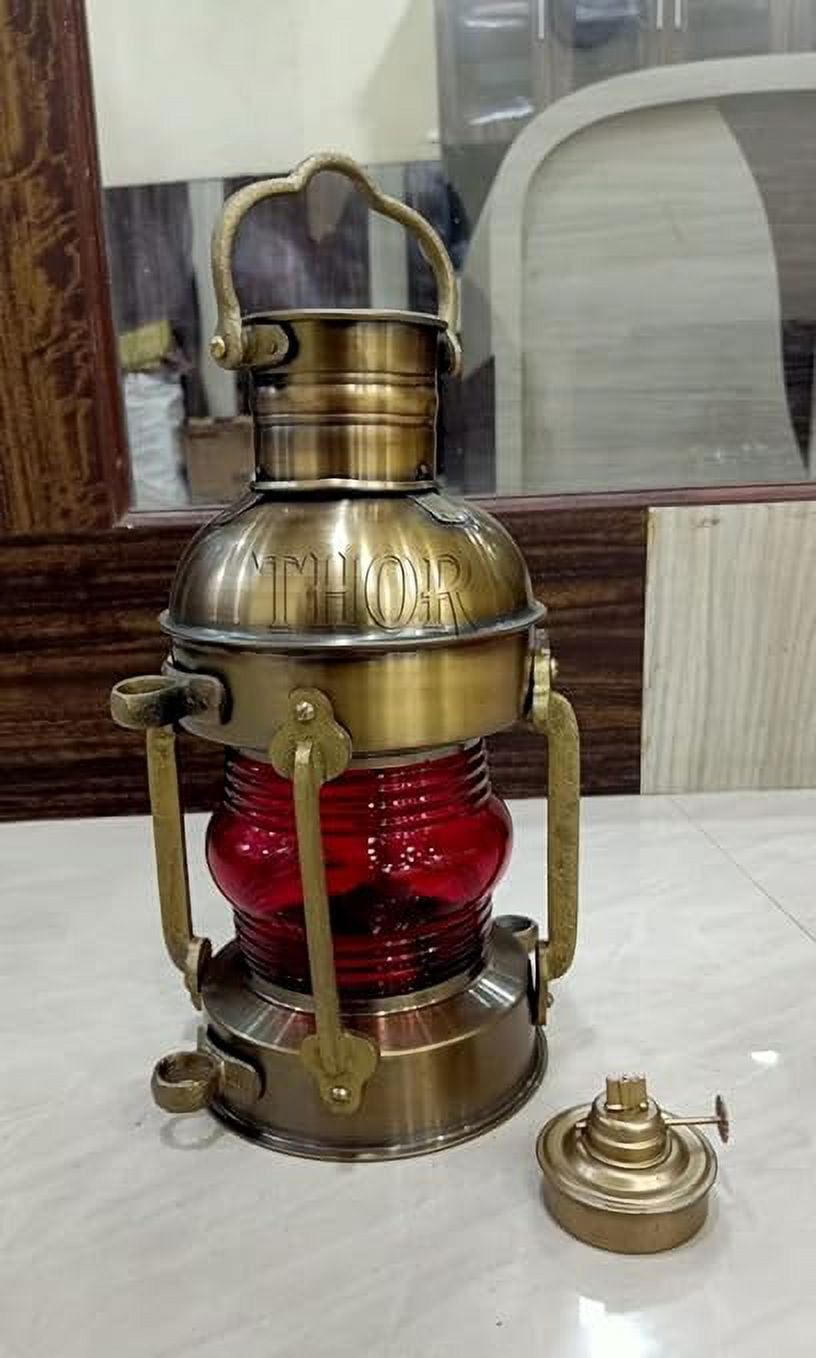 Nautical Antique Large Ship Boat Oil Lantern-Maritime Collectible Decorative-Boat Lamps-Nursery Red Oil Lamp-Vinatge Lighting Lamp Rustic Vintage Home Decor Gifts
