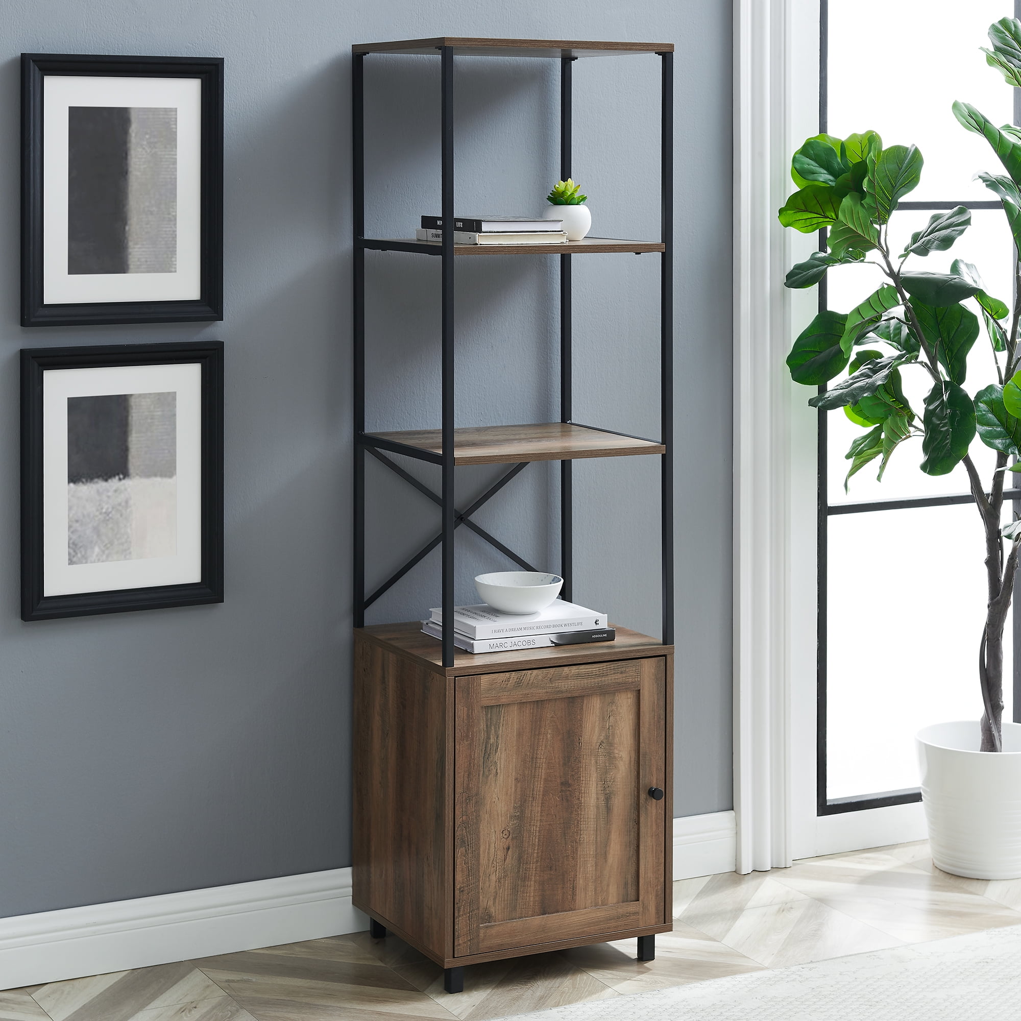 Small Rustic Bookcase Display Storage Furniture Side Cabinet Unit Grey Shelf 
