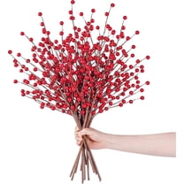 Triani 12Pcs Christmas Holly Flowers Picks 14.17 Inch Artificial Red Berry Stems Red Artificial Berry Branches for Xmas Winter Holiday Home DIY Ornaments