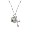 thumbnail image 2 of Delight Jewelry Silvertone Pebble Border Initial - & Be Strong and Courageous Engraved Cross Zoey Necklace, 28", 2 of 4