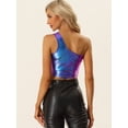 thumbnail image 3 of DARING DIVA Women's Metallic Cropped Top One Shoulder Blouse XS Blue Purple, 3 of 6
