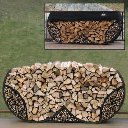 8' Double Round Firewood Log Rack with Kindling Kit and 1'