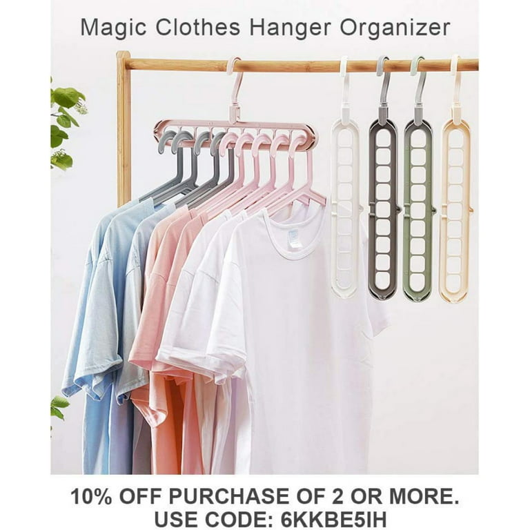 4 Pack Nine-hole Hanger Multi-fold Space Saving Hanger - Magic Hanger -  Pink 