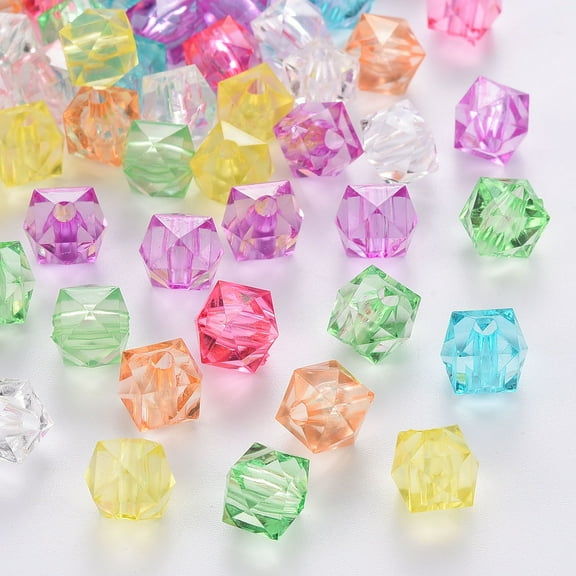 Transparent Acrylic Beads Faceted Cube Mixed Color 12x12x10mm Hole: 1.5mm