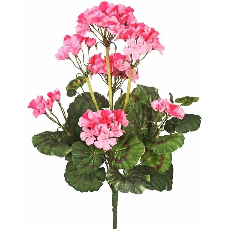 Vickerman 20" Artificial Pink Geranium Bush Featuring 9 Blossoms