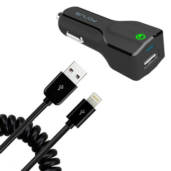 For iPad 10.2" (7th/8th/9th Gen) - Car Charger 24W Fast 2-Port USB Coiled Cable Quick Charge DC Socket