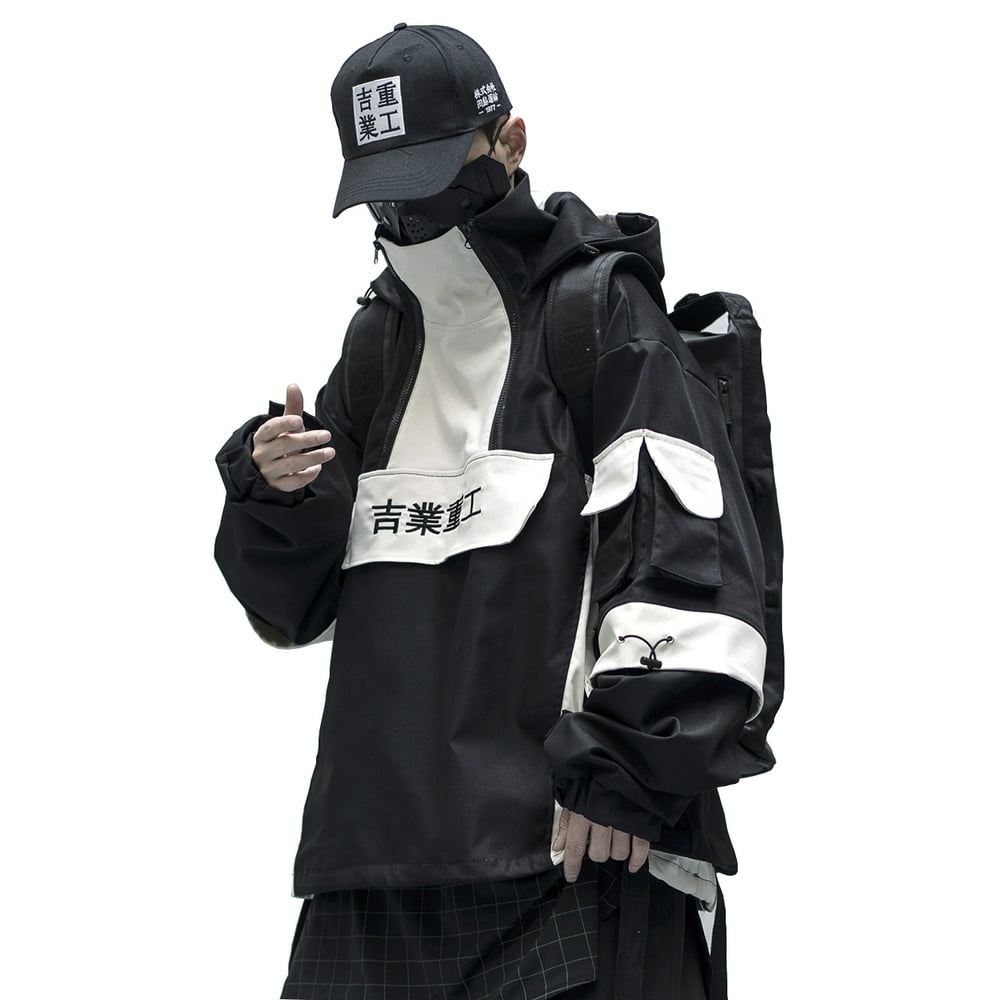 Techwear Streetwear Down Jacket Heavy Warm Winter Coat Japanese Kanji