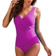 thumbnail image 2 of TEVEQ Women's Plus Size Swimsuit Wide Straps V Neck Ruched Textured Ribbed Back Plus Size Swimsuit for Women Tummy Control Plus Size Bathing Suit for Women One Piece Swimsuit Women Modest 2025 New, 2 of 6