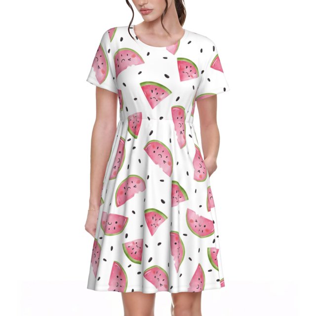 Balery Watermelon Vestidos sueltos de manga corta para mujer, vestidos de verano 2025, vestidos casuales de corte A con vuelo.