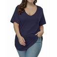 thumbnail image 5 of Gocolloa Womens Plus Size Tops Summer Basic Short Sleeve T-shirts Dressy Casual Loose Top Tee Dark Blue 3X, 5 of 6