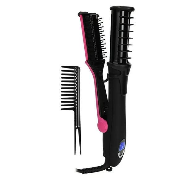 2 in 1 Professional Hair Straightener Hair Curler Hair Iron, LCD Display, 360° Rotating Cord, Ceramic Plates, 13 Heat Settings, Black/Pink