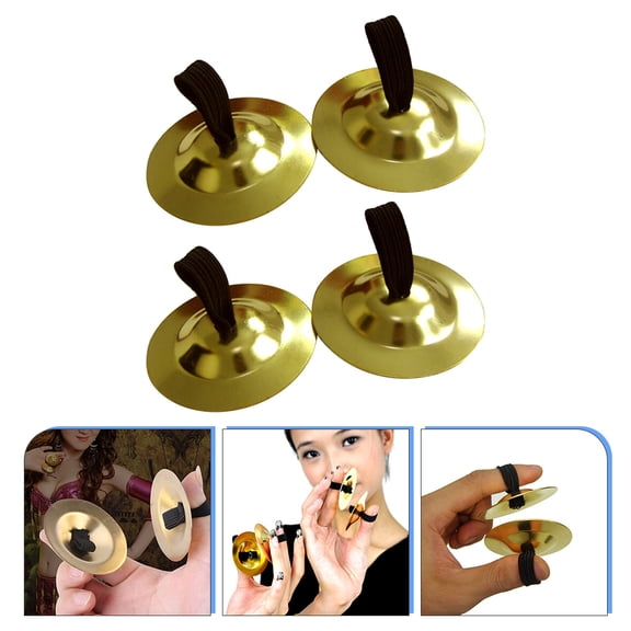 Homoyoyo Copper Finger Cymbals with Comfortable Golden Straps for Belly Dance and Percussion Performance