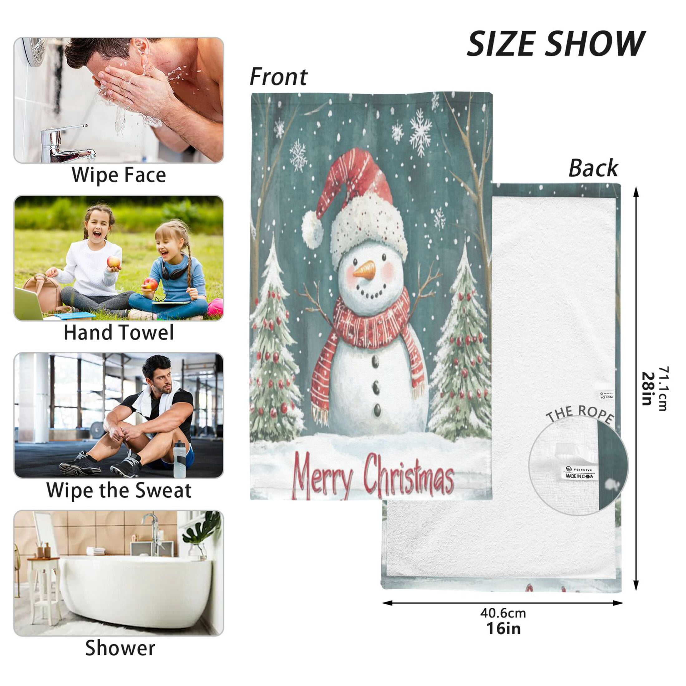 Cotton Towel Two-Piece 16x28 Inch One Sizex2 Face Towel Set Towel Set Cotton Hand Bath Towel Bathroom Beach Santa Hat Snowman Picture