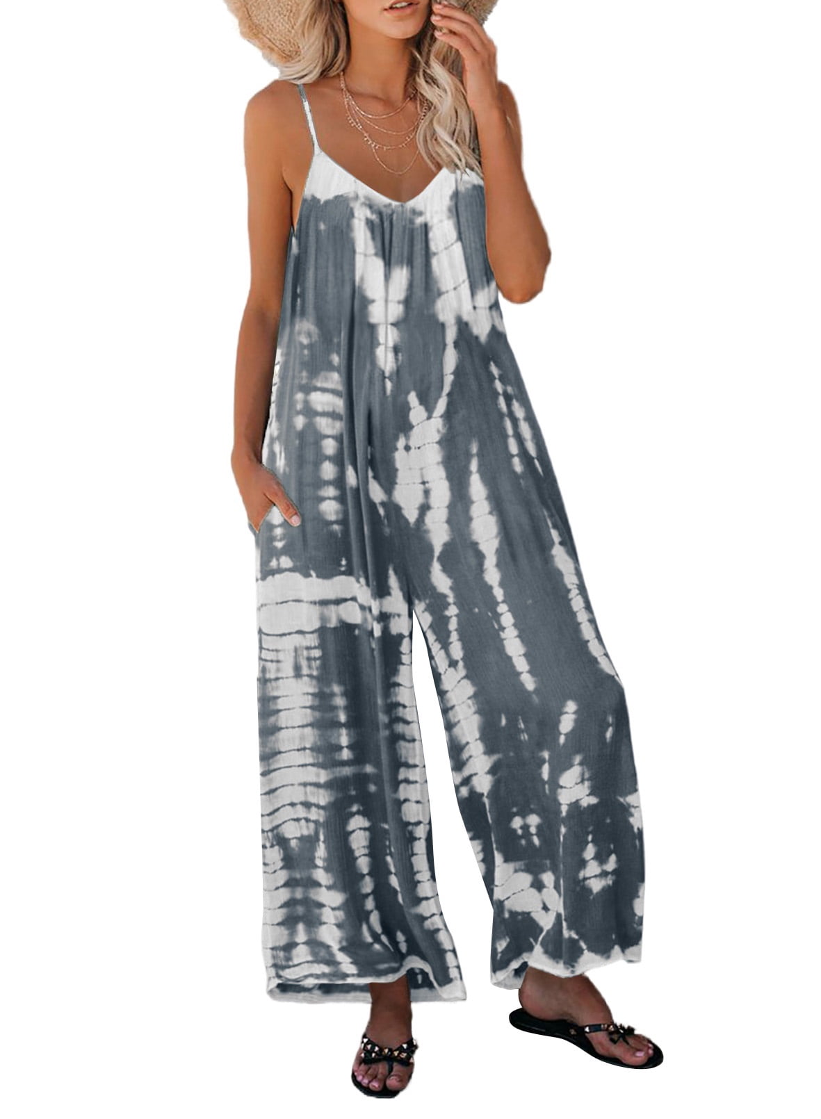 Arainlo Women’s Summer Jumpsuits Casual Sleeveless Front Button