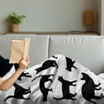 thumbnail image 3 of Cat Soft Flannel Fleece Throw Blanket, Black Cat Silhouettes in Different Poses Domestic Pets Kitty Paws Tail and Whiskers, Cozy Plush for Indoor and Outdoor Use, 60" x 80", Black White, by Ambesonne, 3 of 5