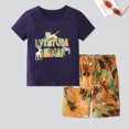 thumbnail image 4 of Baby Boys Outfits Summer Short Sleeve Cartoon Print T Shirt Tops Drawstring Pocketed Shorts Kids Clothes Dark Blue 4 Years-5 Years, 4 of 5