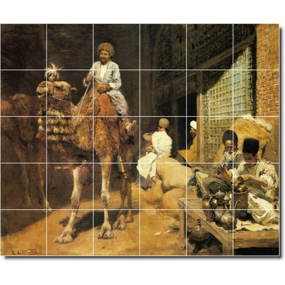 Ceramic Tile Mural-Edwin Weeks Village Painting 25. 25.5" w x 21.25" h using (30) 4.25 x 4.25 ceramic tiles