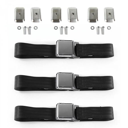 SafeTBoy  Airplane 2 Point Black Lap Bench Seat Belt Kit with Bracketry for Ford Fairlane 1970 - 3 Belts
