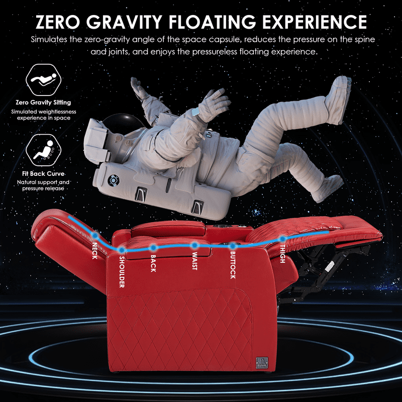 Weilianda Astronauts Reclining Sofa Electricity Recliner Zero Gravity Chair Top Grain Leather Movie Chair Gaming Sofa with Tray Table USB Charging Cup Holders,Row of 4 Loveseat Right Red