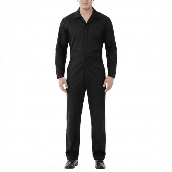 TOPTIE Blended Long Sleeve Coverall for Men, Black Coverall Regular Length