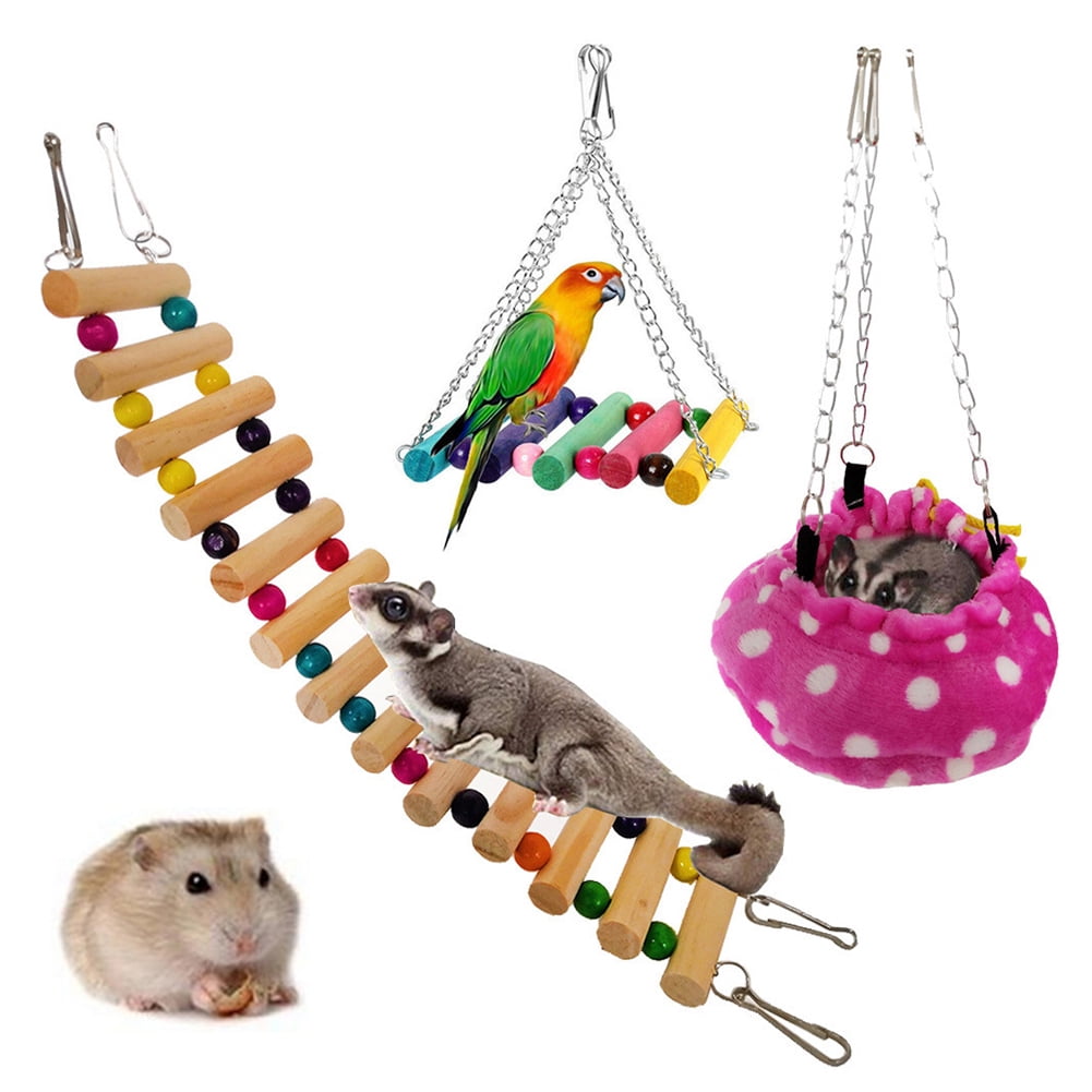 Hamster Toys Swing Funny Hanging Gadget Wooden Bird Cage Exercise Toys Gifts 
