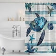 thumbnail image 3 of Xipuska Teal Blue Coastal Shower Curtain - Water Repellent Fabric Shower Curtains Washable, Retro Stripe Botanical Beach Turtle Decorative Polyester Cloth Bathroom Curtains Modern Bath Decor 72"x78", 3 of 6
