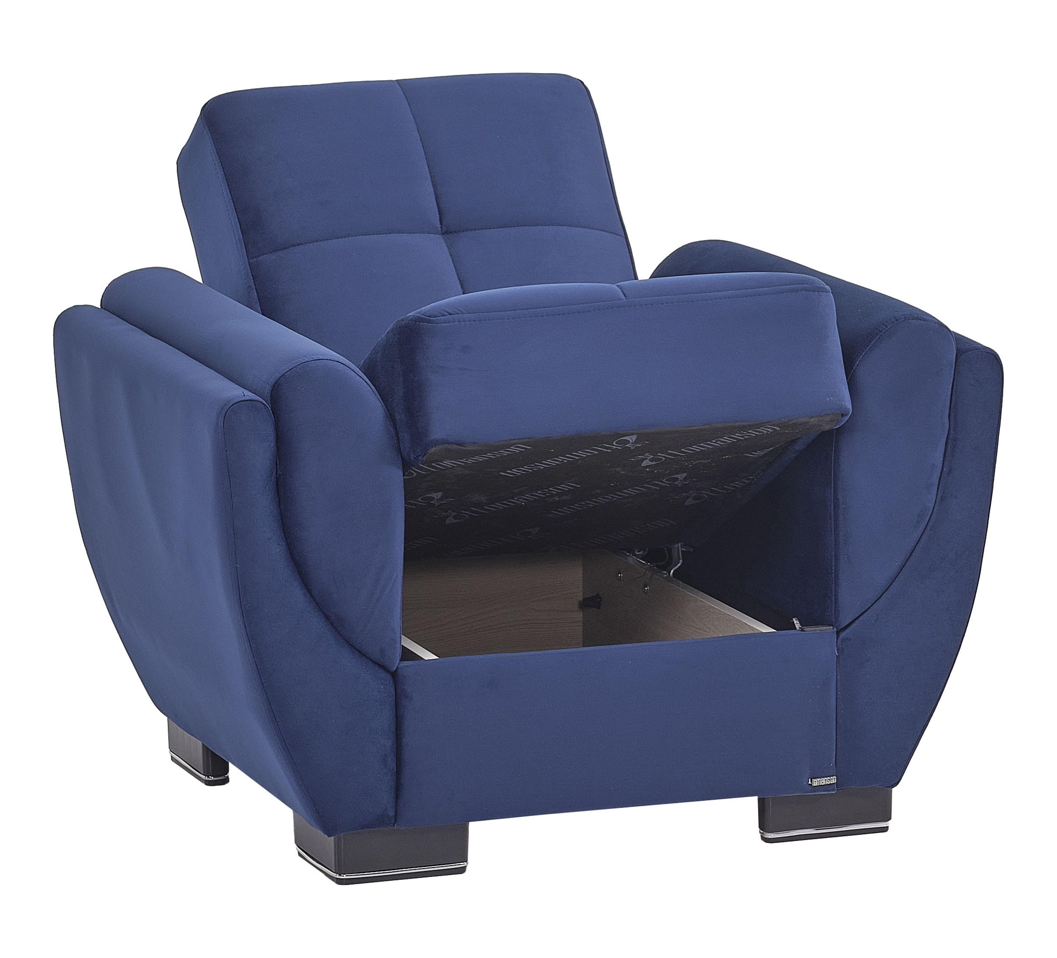 Ottomanson Convertible Accent Armchair with Hidden Storage & Rounded Arms, Firm Comfort Seating, Blue